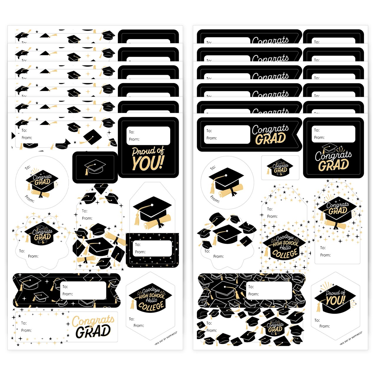 Big Dot of Happiness Goodbye High School, Hello College - Assorted Graduation Party Gift Tag Labels - To and From Stickers - 12 Sheets - 120 Stickers